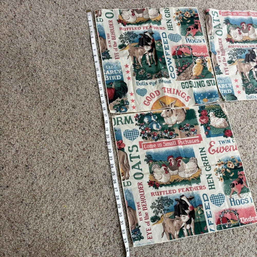 Set‎ of 3 Vintage Style Farmhouse Cloth Napkins Feed Sack Cottage Country Cows